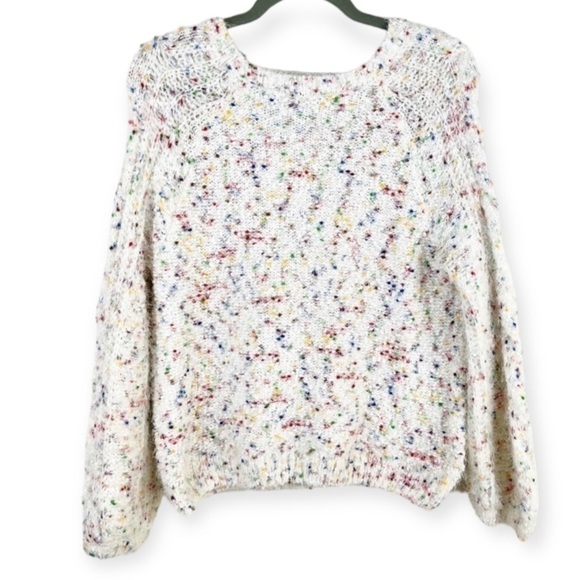 alya Color Flecked Eyelash Knit Sweater Crew Neck White Small - Picture 3 of 11